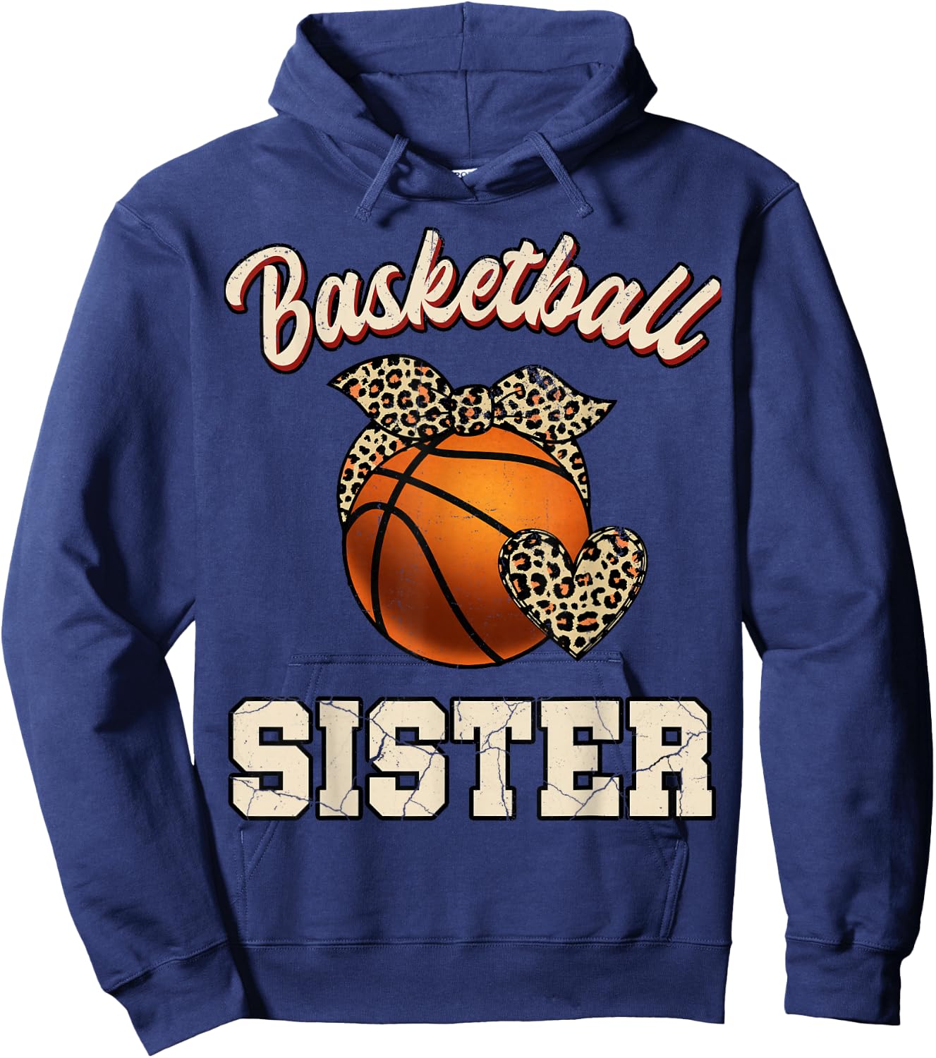 Basketball Sister Bandana Leopard Heart Fans Mother's Day Hoodie - Hoodie | Navy