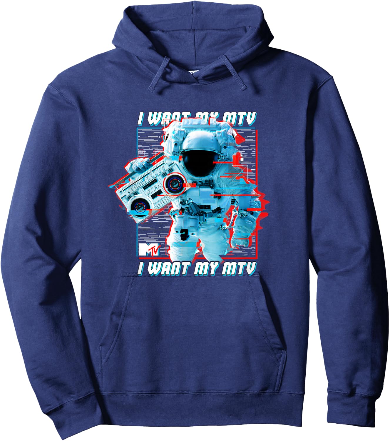 MTV Music Television Glitched Astronaut I Want My MTV Hoodie - Hoodie | Navy