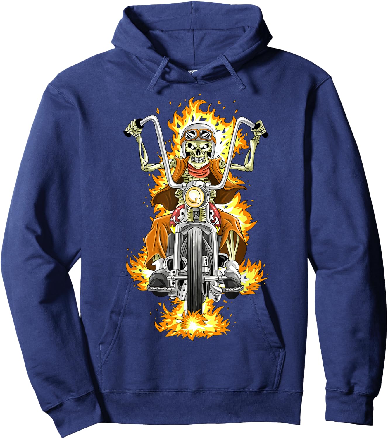 Motorcycle Skeleton / Motorcyclist Flames Hoodie - Hoodie | Navy