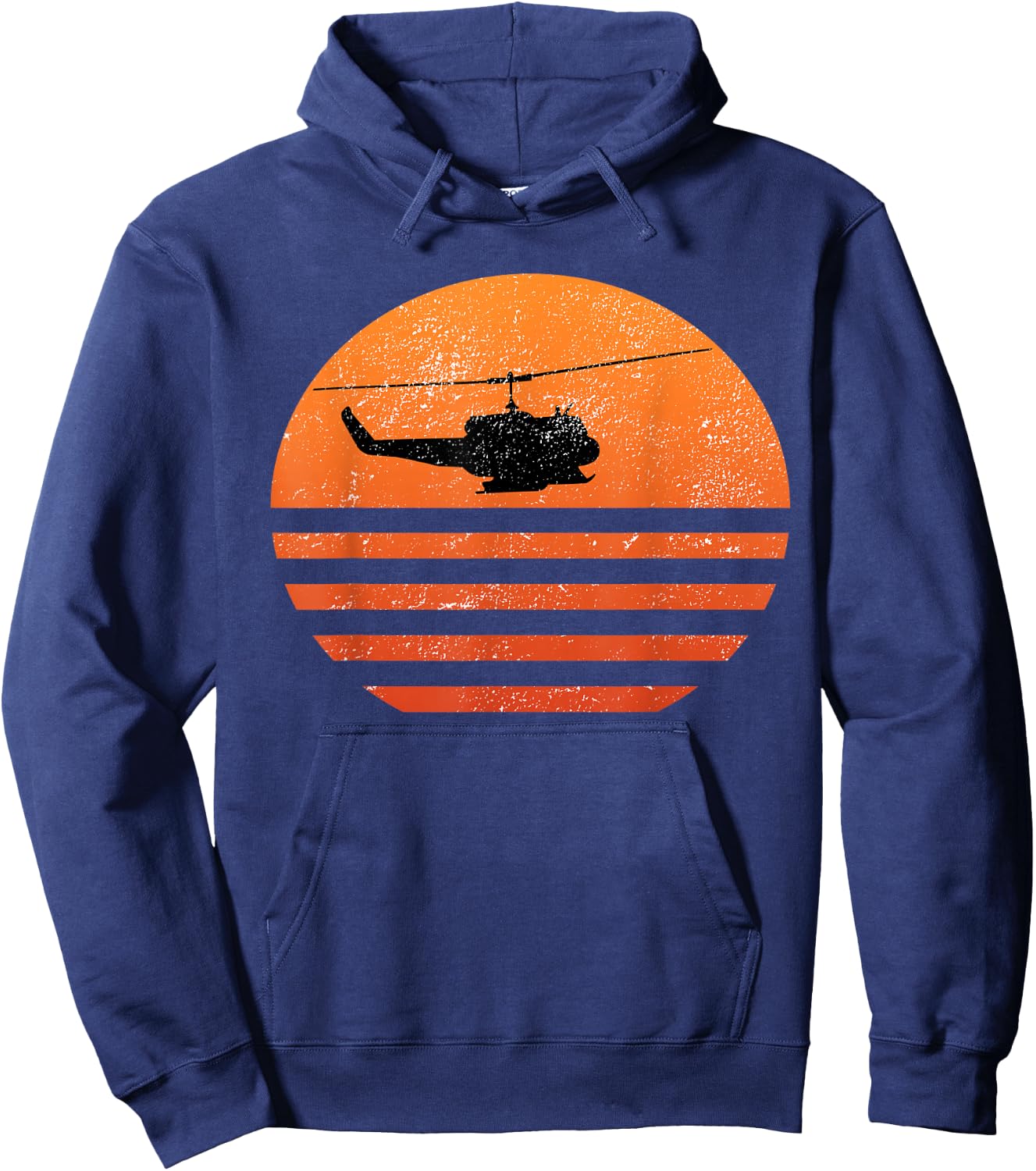 Distressed Huey Helicopter UH-1 Vietnam War Veteran Hoodie - Hoodie | Navy