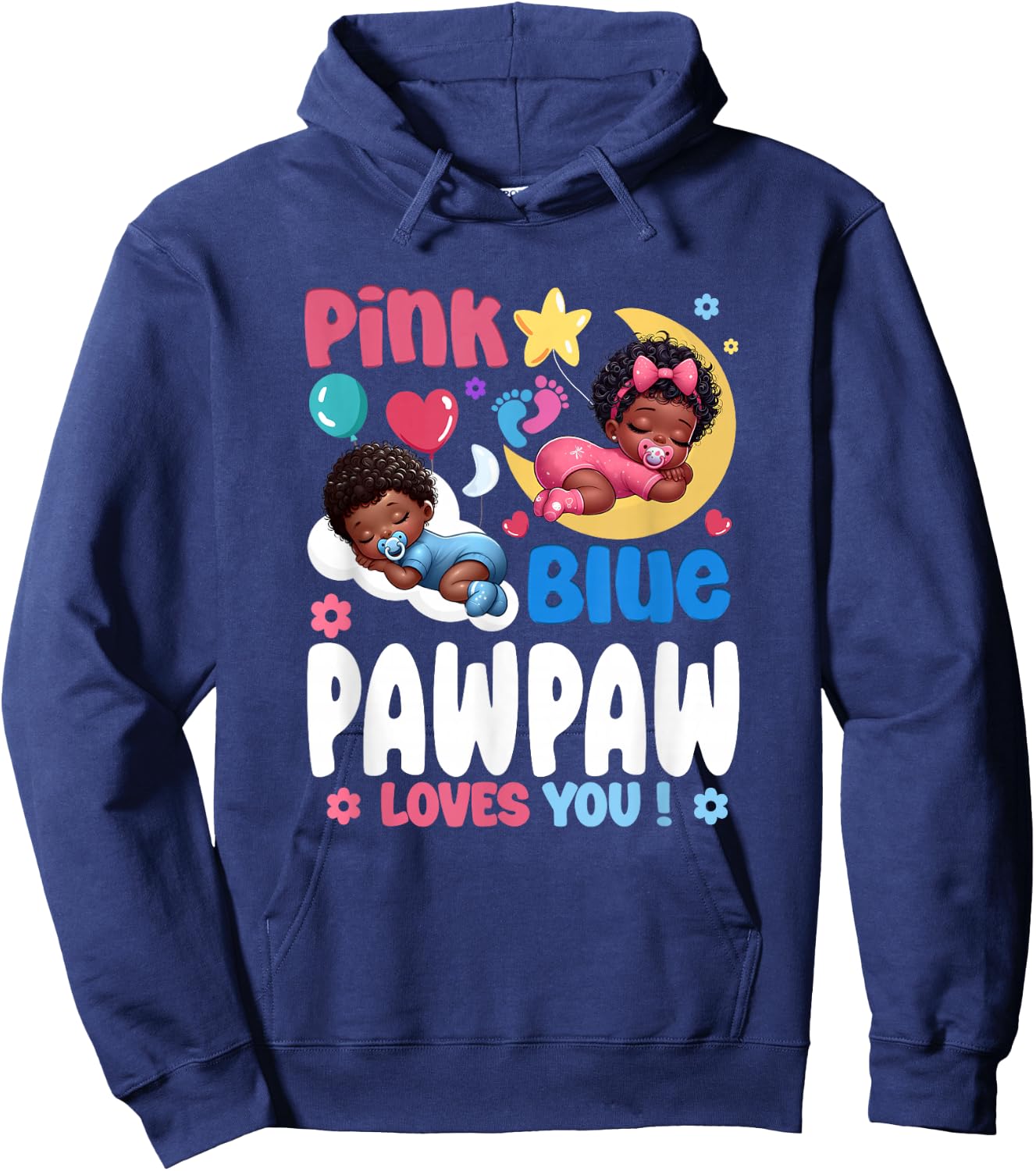 Pink Or Blue Pawpaw Loves You Baby Gender Reveal Party Hoodie - Hoodie | Navy