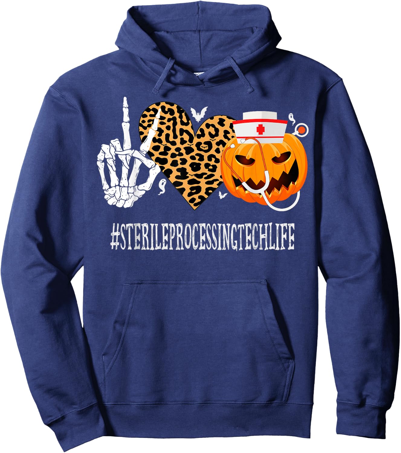 Sterile Processing Tech Peace Love Pumpkin Funny Halloween Hoodie - Hoodie | Navy