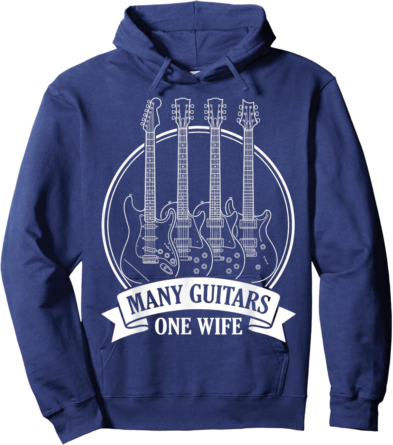Many Guitars One Wife Guitar Collector Banner Badge Hoodie - Hoodie | Navy