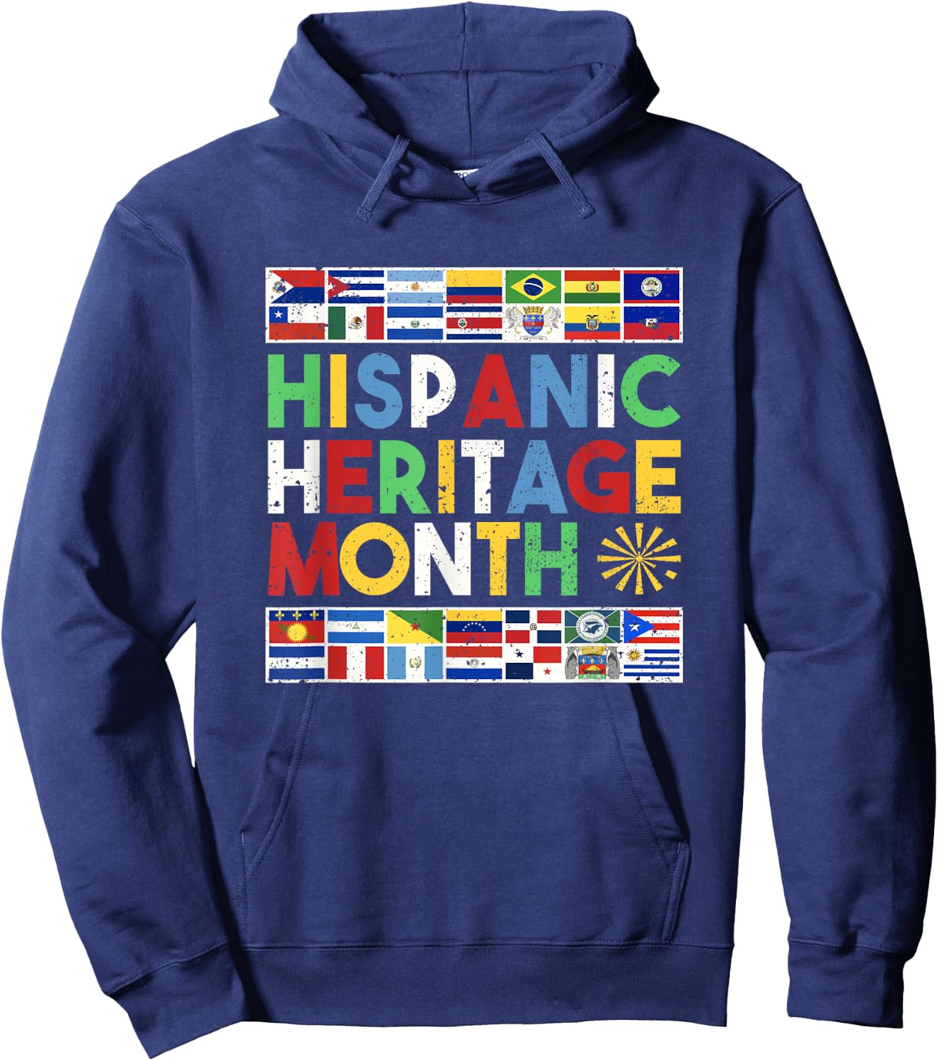 Hispanic Heritage Month Distressed Flags Hoodie - Hoodie | Navy