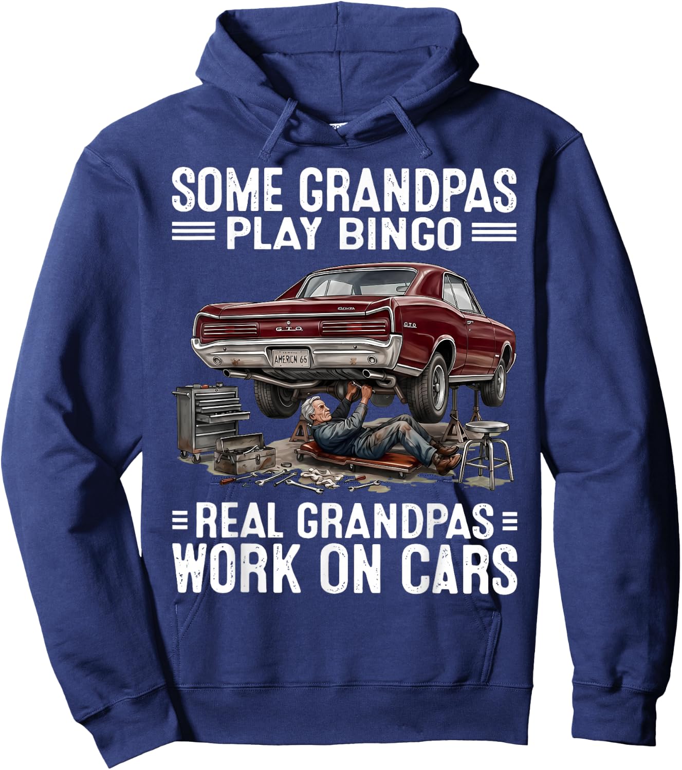 Some Grandpas Play Bingo Real Grandpas Work On Cars Mechanic Hoodie - Hoodie | Navy