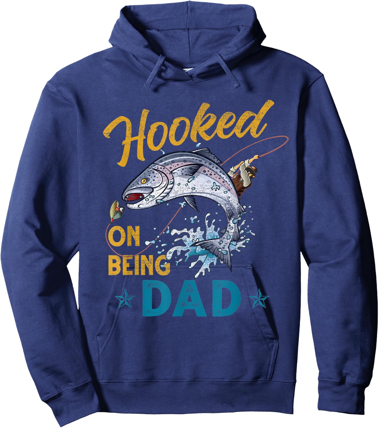 Vintage Hooked On Being Dad Funny Fishing Fathers Day Hoodie - Hoodie | Navy
