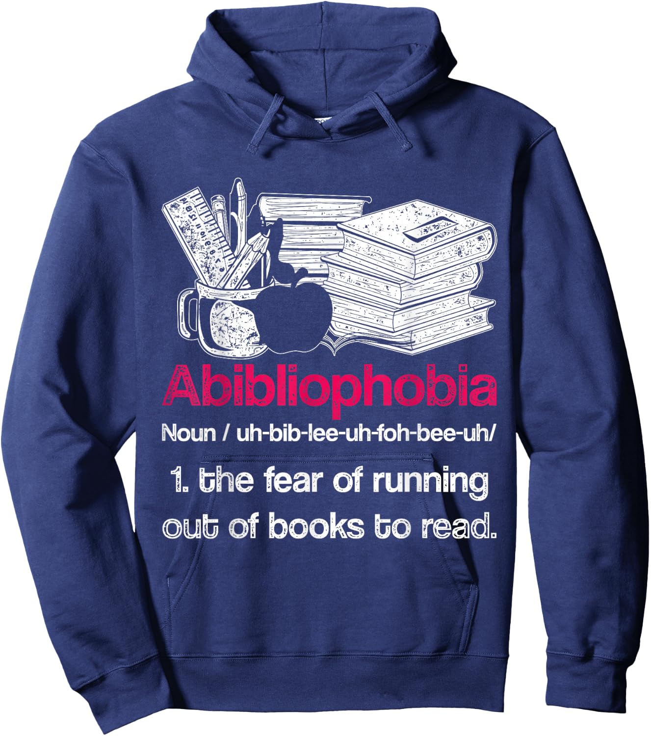 Funny Librarian Nerd Abibliophobia Bookworm Gift Reading Hoodie - Hoodie | Navy