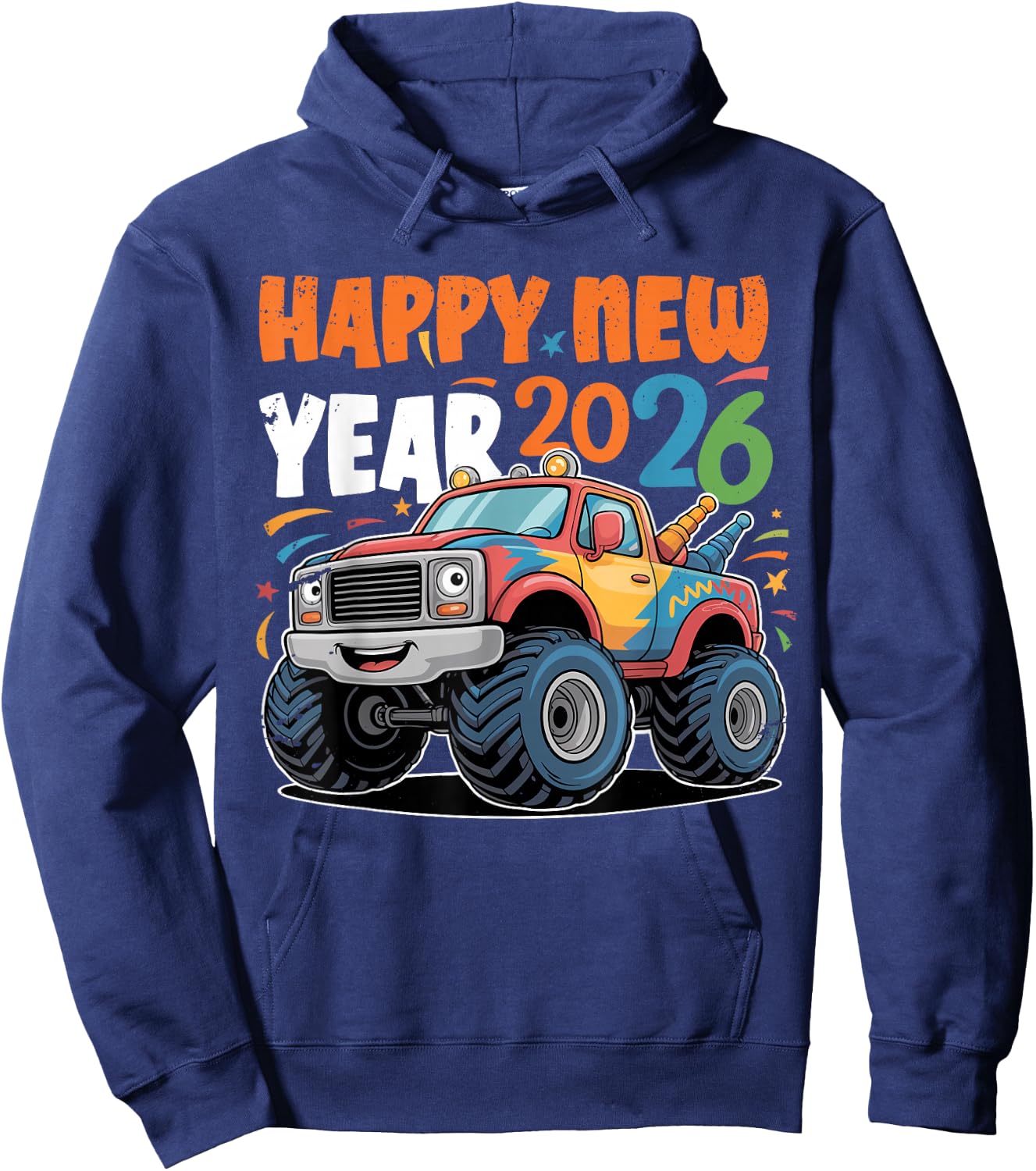 Happy New Year 2026 Toddlers Kids Boys Funny Monster Truck Hoodie - Hoodie | Navy