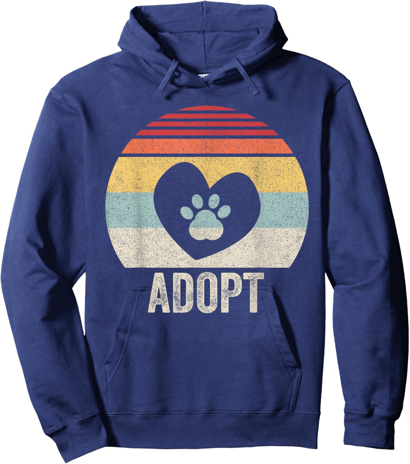 Vintage Retro Adopt Pawprint Dog Cat Pet Shelter Rescue Women Kids Hoodie - Hoodie | Navy