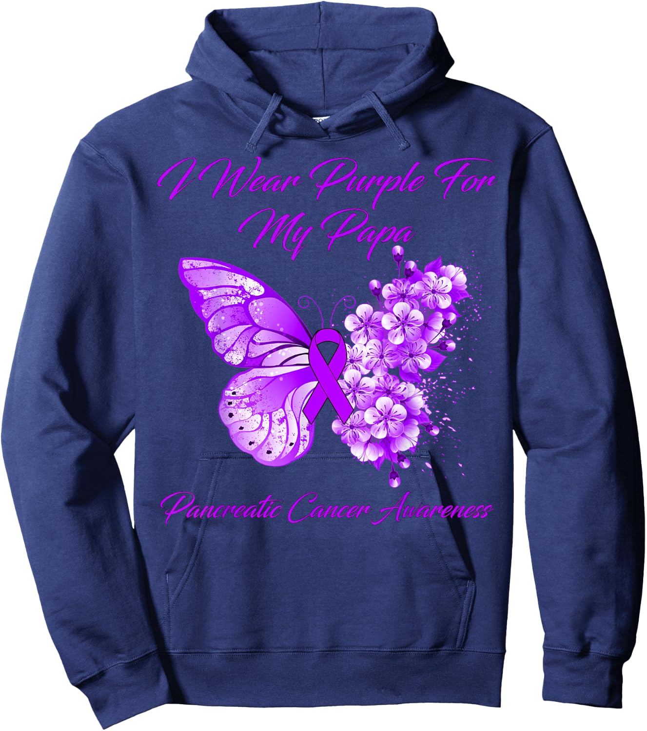 Butterfly I Wear Purple For My Papa Pancreatic Cancer Hoodie - Hoodie | Navy