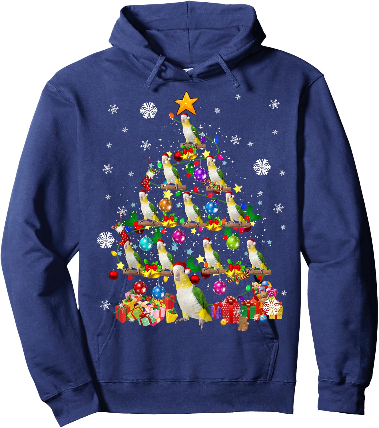 Santa Caique Birds Christmas Tree Lights Santa Parrots Birds Hoodie - Hoodie | Navy