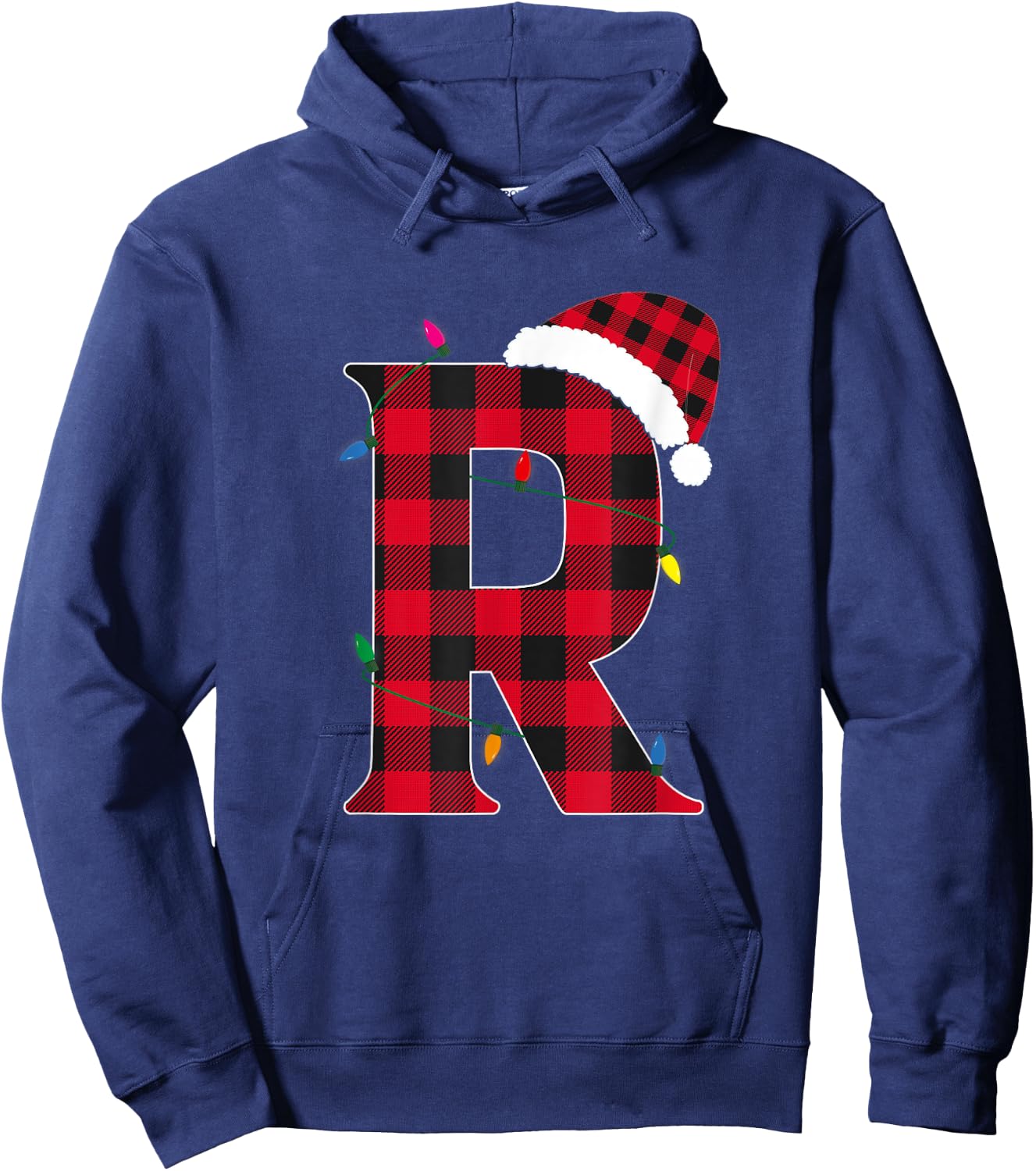 Awesome Letter R Initial Name Buffalo Plaid Christmas Hoodie - Hoodie | Navy