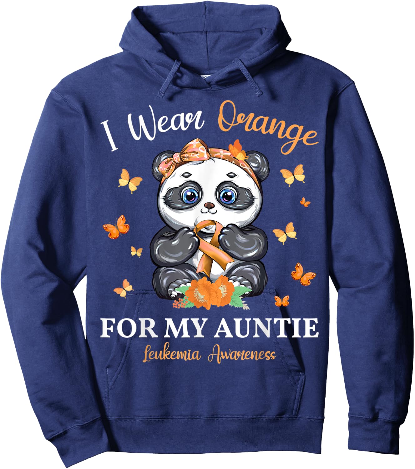 I Wear Orange For My Auntie Leukemia Awareness Panda Hoodie - Hoodie | Navy