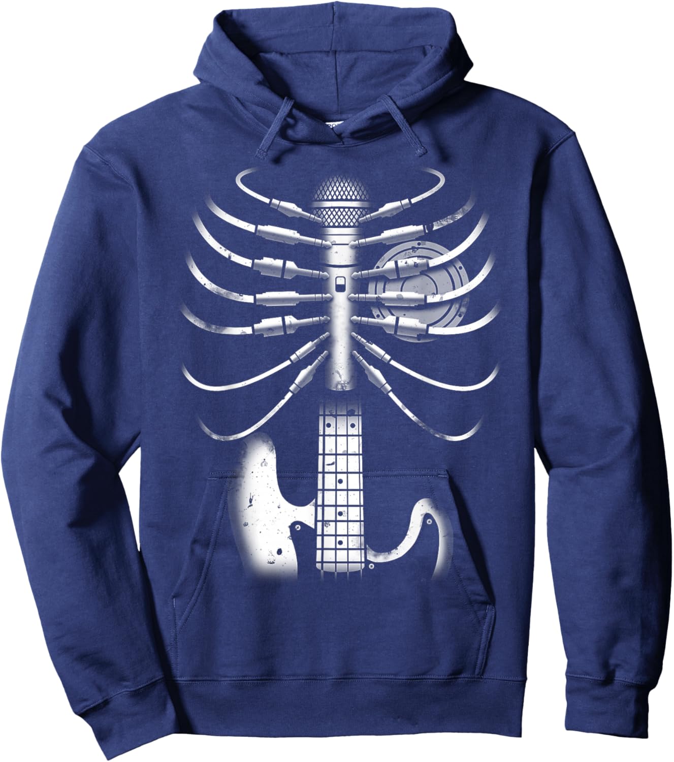 Music Skeleton Cool Guitar Microphone Speaker Heart Musician Hoodie - Hoodie | Navy