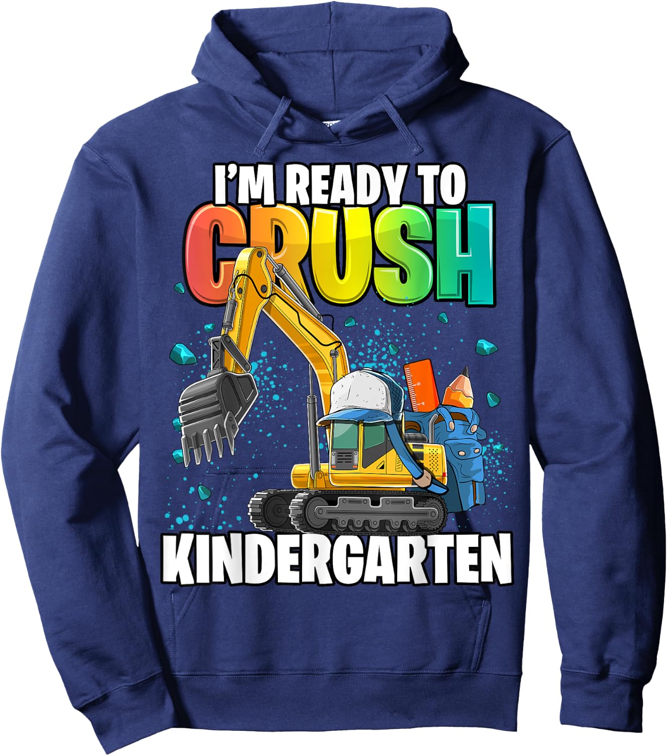 Kindergarten Excavator Construction Back to School Shirt Boy Hoodie - Hoodie | Navy