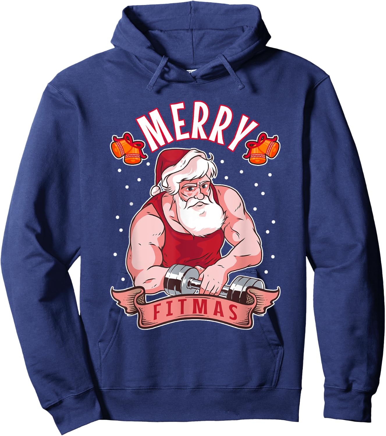 Fitness Christmas exercise fit barbell gym cool Santa Claus Hoodie - Hoodie | Navy