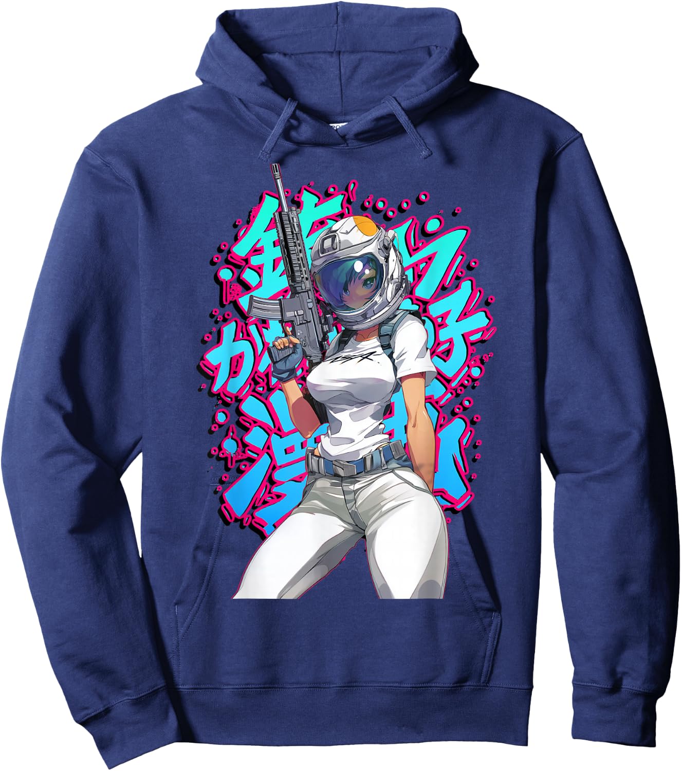 Anime Waifu Astronaut Manga Graffiti Graphic Hoodie - Hoodie | Navy