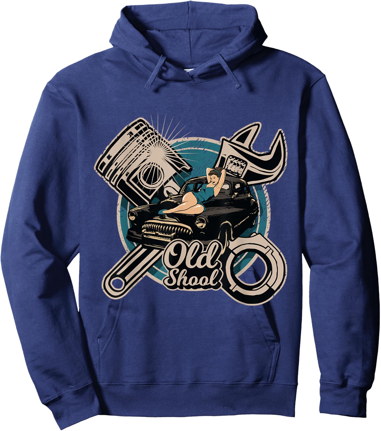 Rock n Roll Rockabilly Old School Car Auto Truck Mechanic Hoodie - Hoodie | Navy