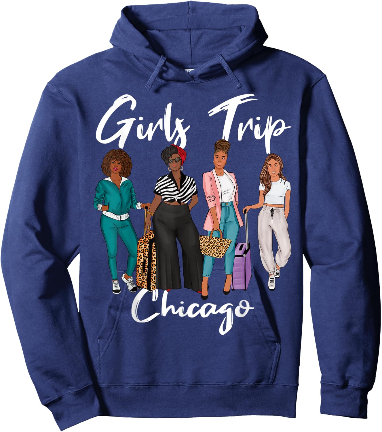 Girls Trip Chicago For Melanin Afro Black Vacation Women Hoodie - Hoodie | Navy