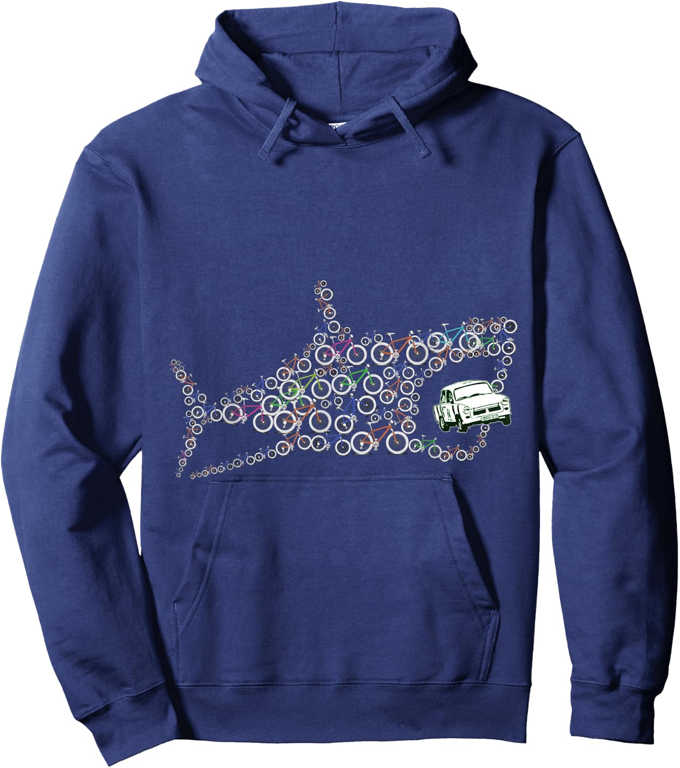 Retro Fish Bicycle Shark Eats Car Art Bicycle Lover Cyclists Hoodie - Hoodie | Navy
