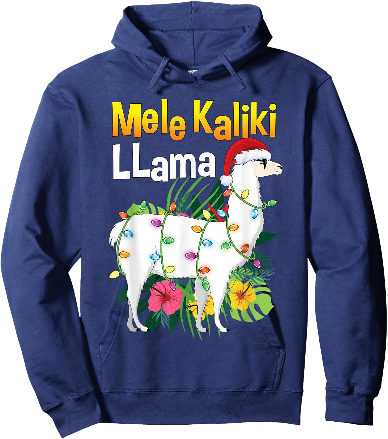 Mele Kalikimaka Christmas Shirt Hawaiian Llama X-Mas Lights Hoodie - Hoodie | Navy