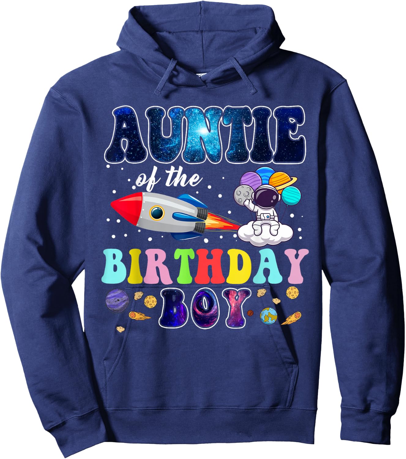Auntie Of The Birthday Astronaut Boy Space Theme Hoodie - Hoodie | Navy