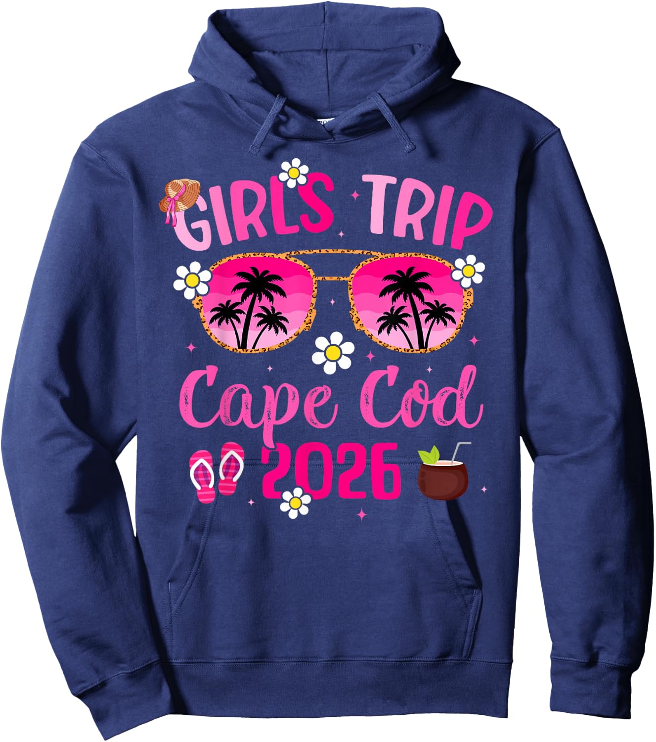 Girl’s Trip Cape Cod 2026 Besties Beach Vacation Group Hoodie - Hoodie | Navy