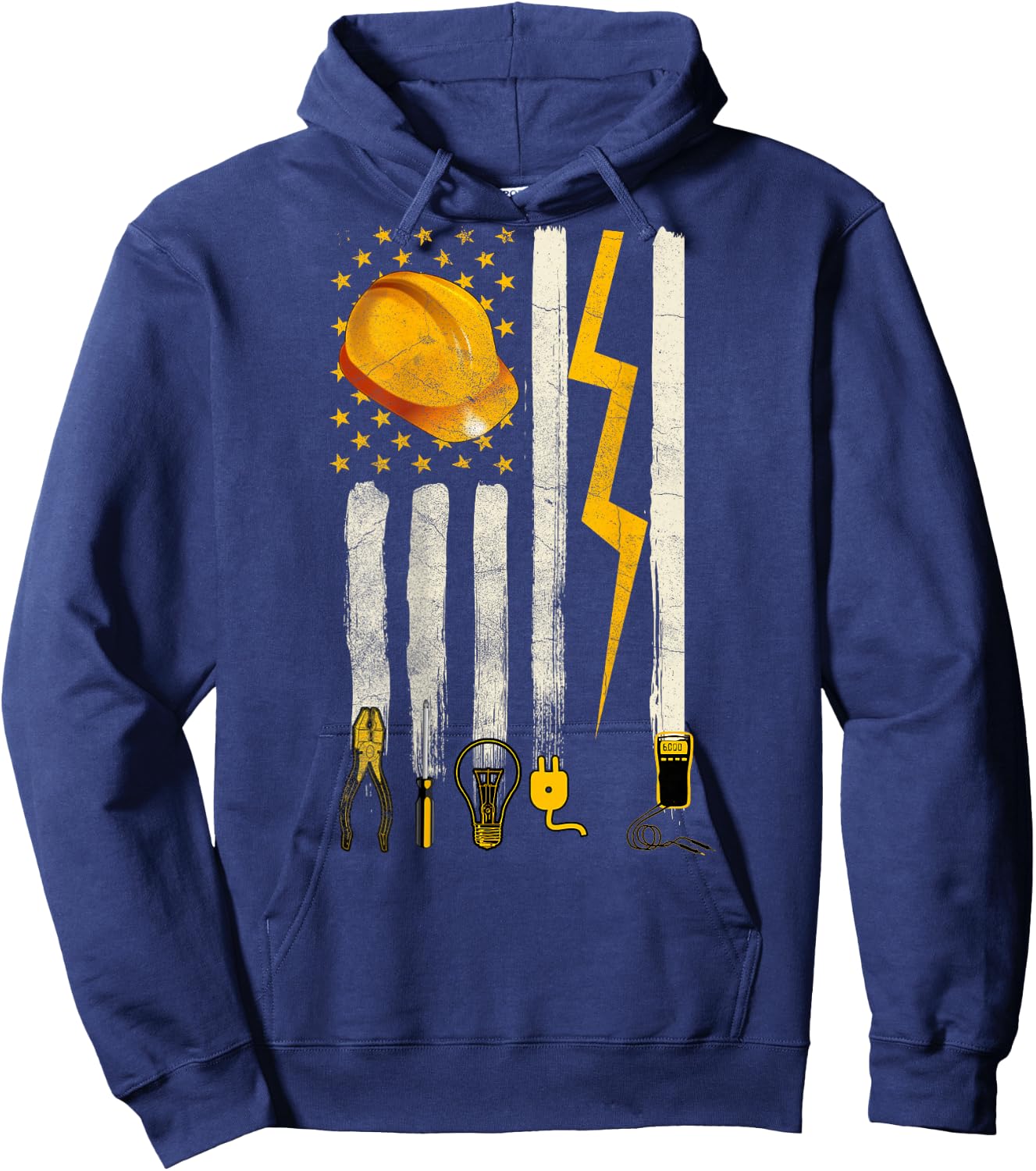 Electrician Tools Patriotic American Flag Design On Back Hoodie - Hoodie | Navy
