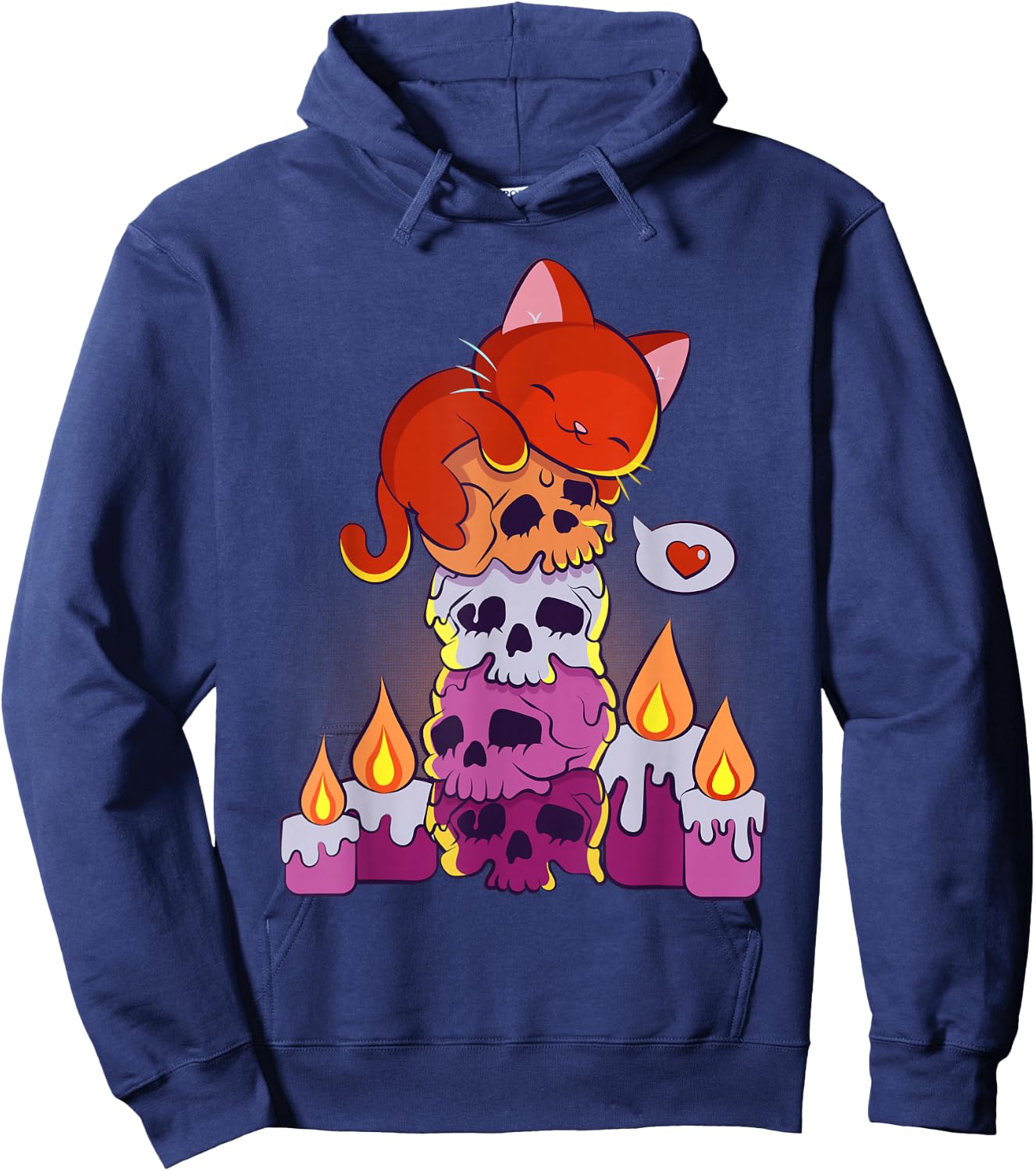Subtle Lesbian Pride Aesthetic Kawaii Cat on Skulls Anime Hoodie - Hoodie | Navy