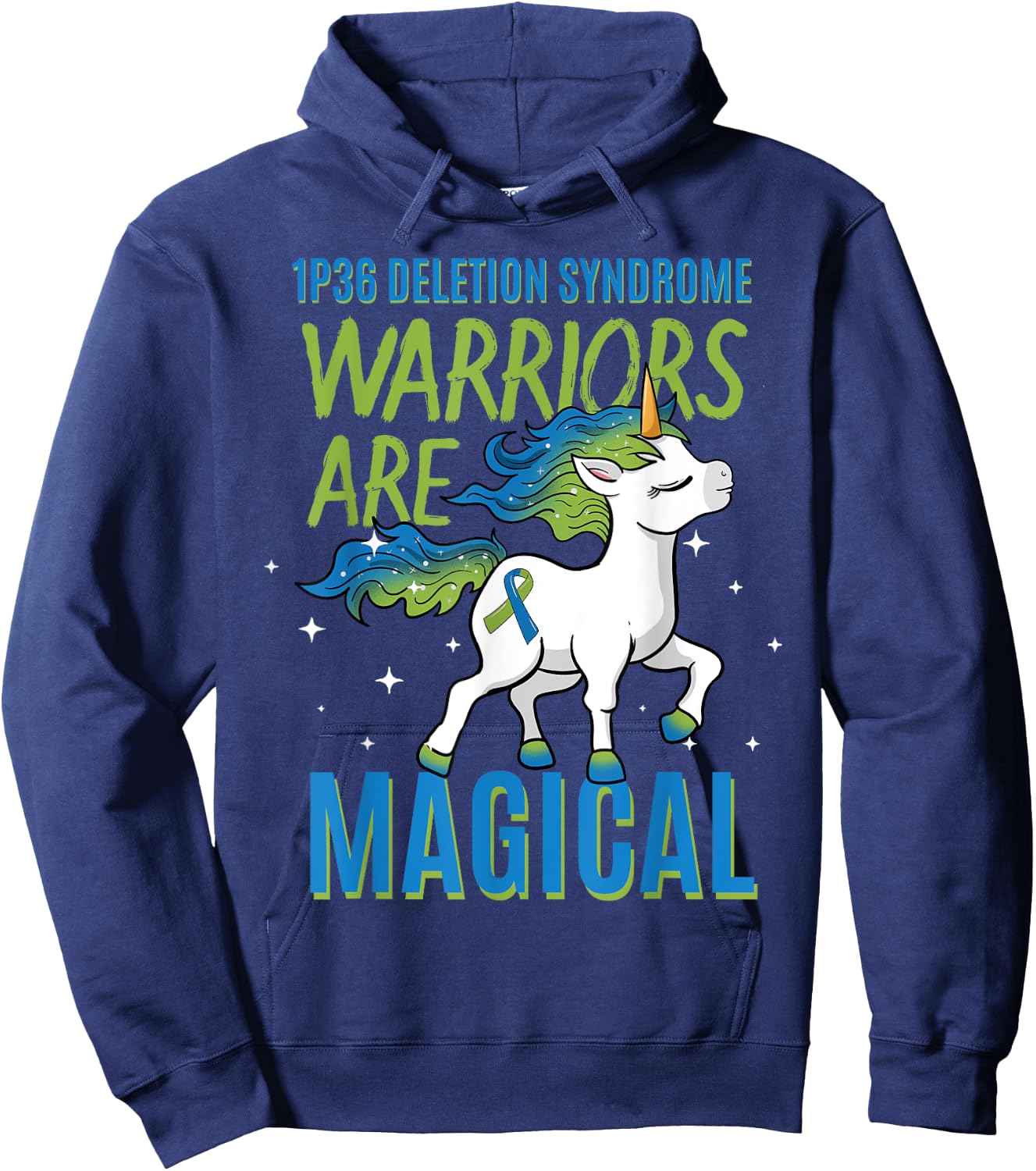 1P36 Deletion Syndrome Awareness Ribbon Unicorn Warrior Hoodie - Hoodie | Navy