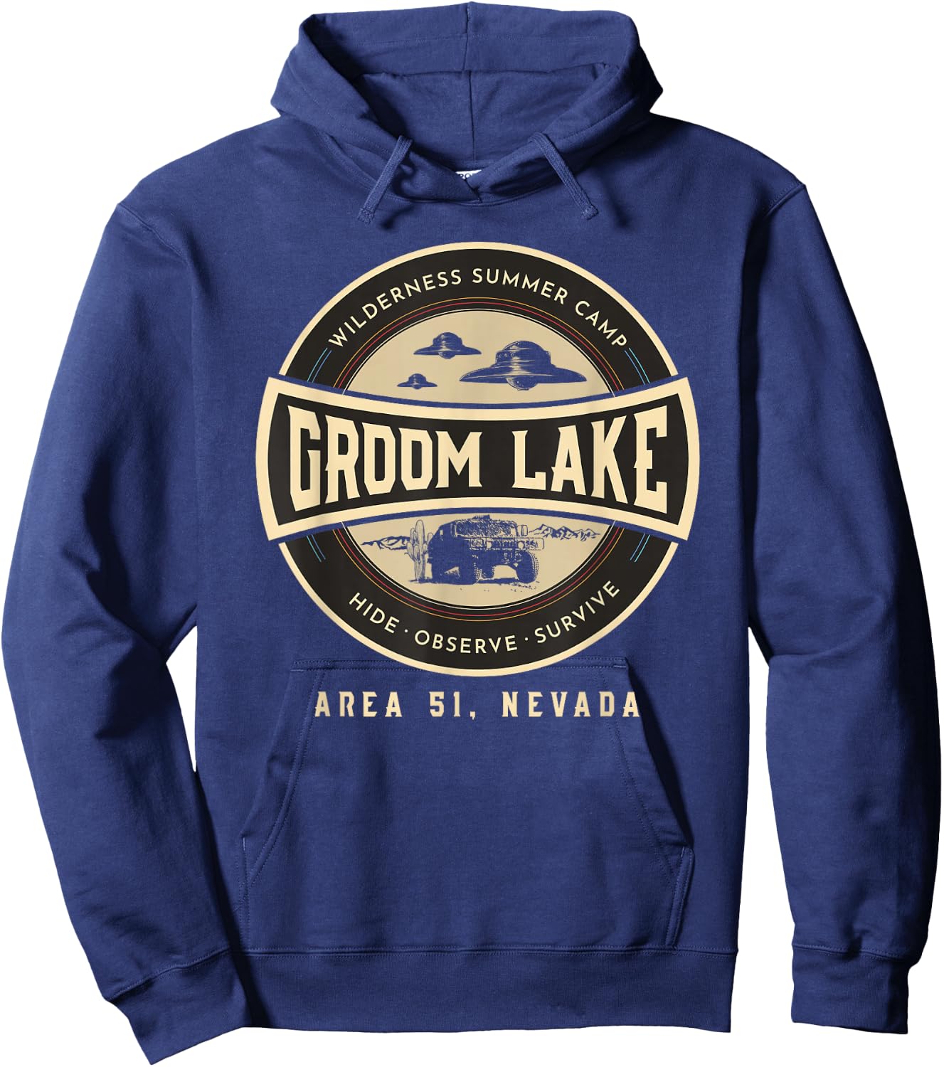 Groom Lake Summer Wilderness Camp - Funny Area 51 Alien UFO Hoodie - Hoodie | Navy