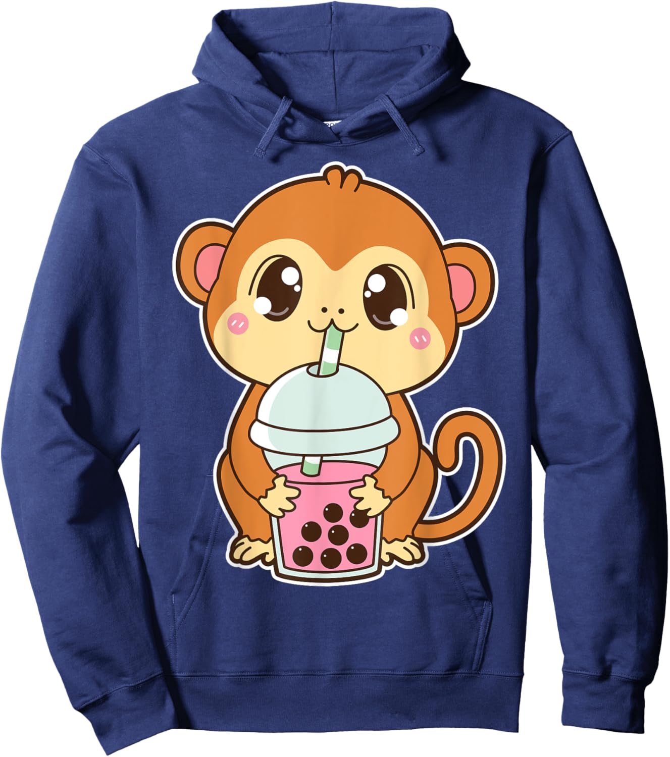 Kawaii Cute Zodiac Boba Monkey Strawberry Bubble Milk Tea Hoodie - Hoodie | Navy