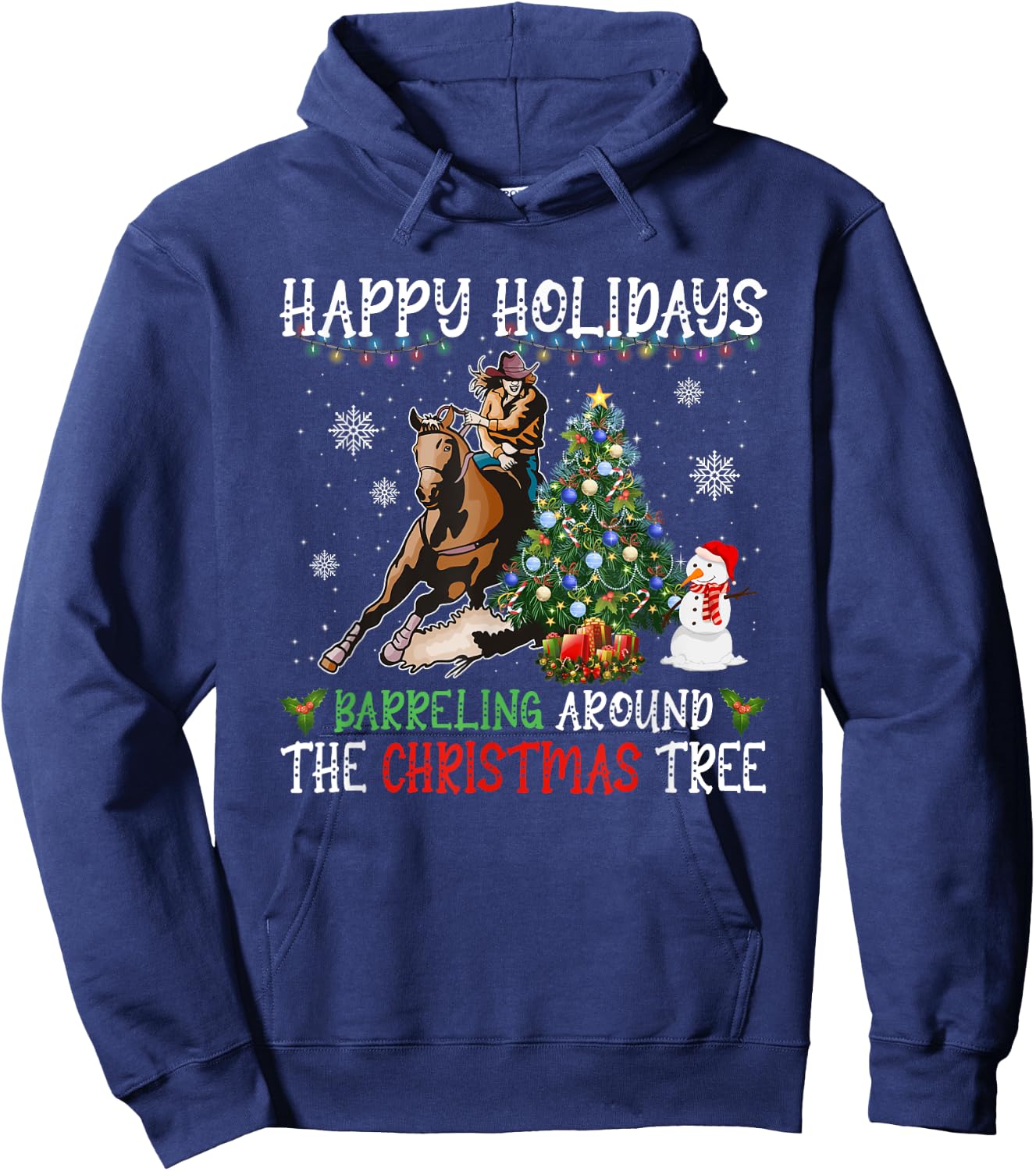 Happy Holidays Barreling Around Christmas Tree Barrel Racing Hoodie - Hoodie | Navy