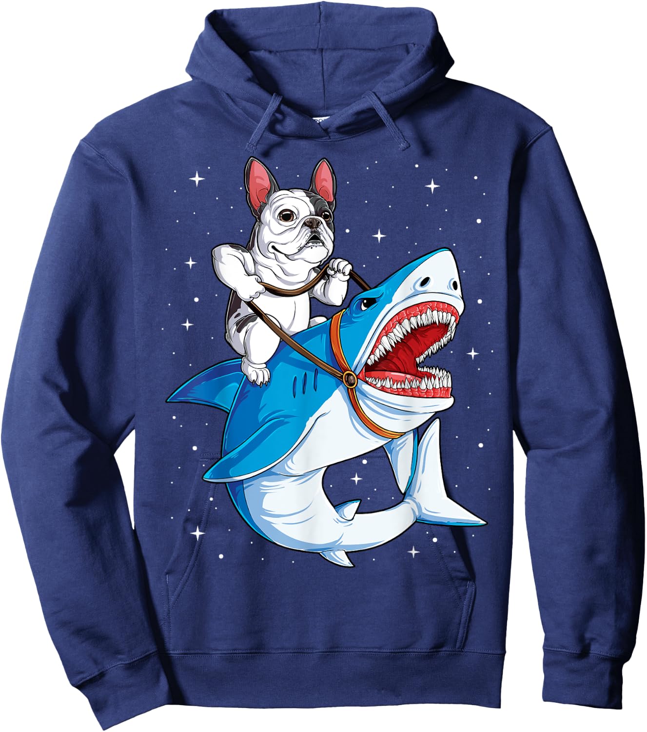 French Bulldog Riding Shark Jawsome Dog Lover Gifts Galaxy Men Women Hoodie - Hoodie | Navy