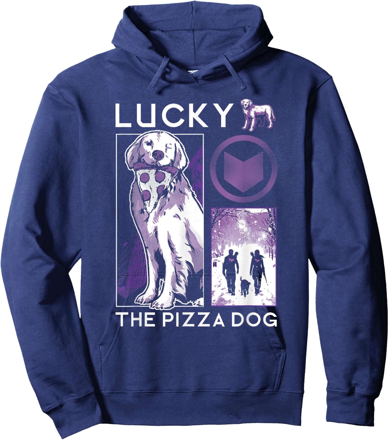 Marvel Hawkeye Lucky The Pizza Dog Purple Collage Hoodie - Hoodie | Navy