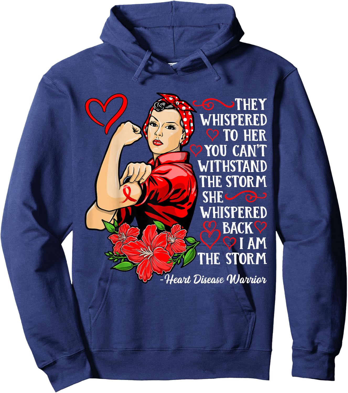 Warrior I Wear Red to Fight Heart Disease Awareness Hoodie - Hoodie | Navy
