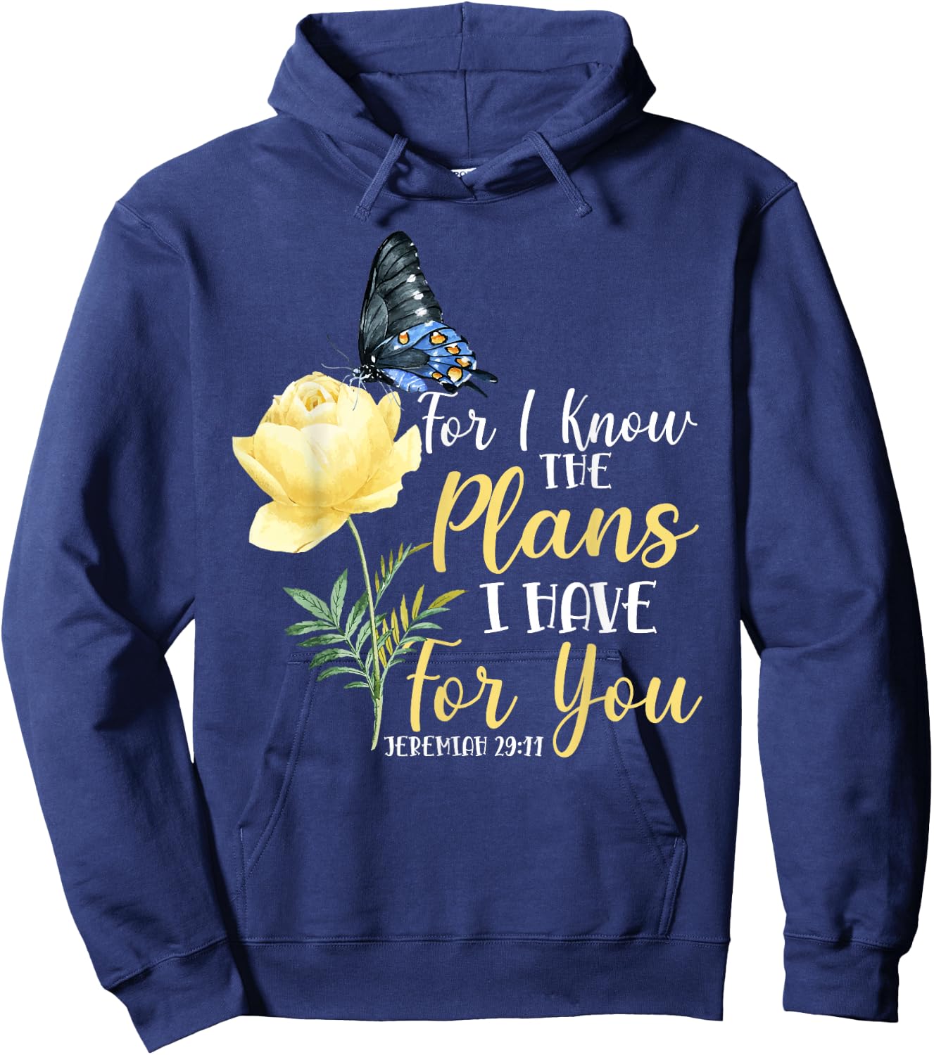 Christian Bible Verse Butterfly Rose Flower Jeremiah 29:11 Hoodie - Hoodie | Navy