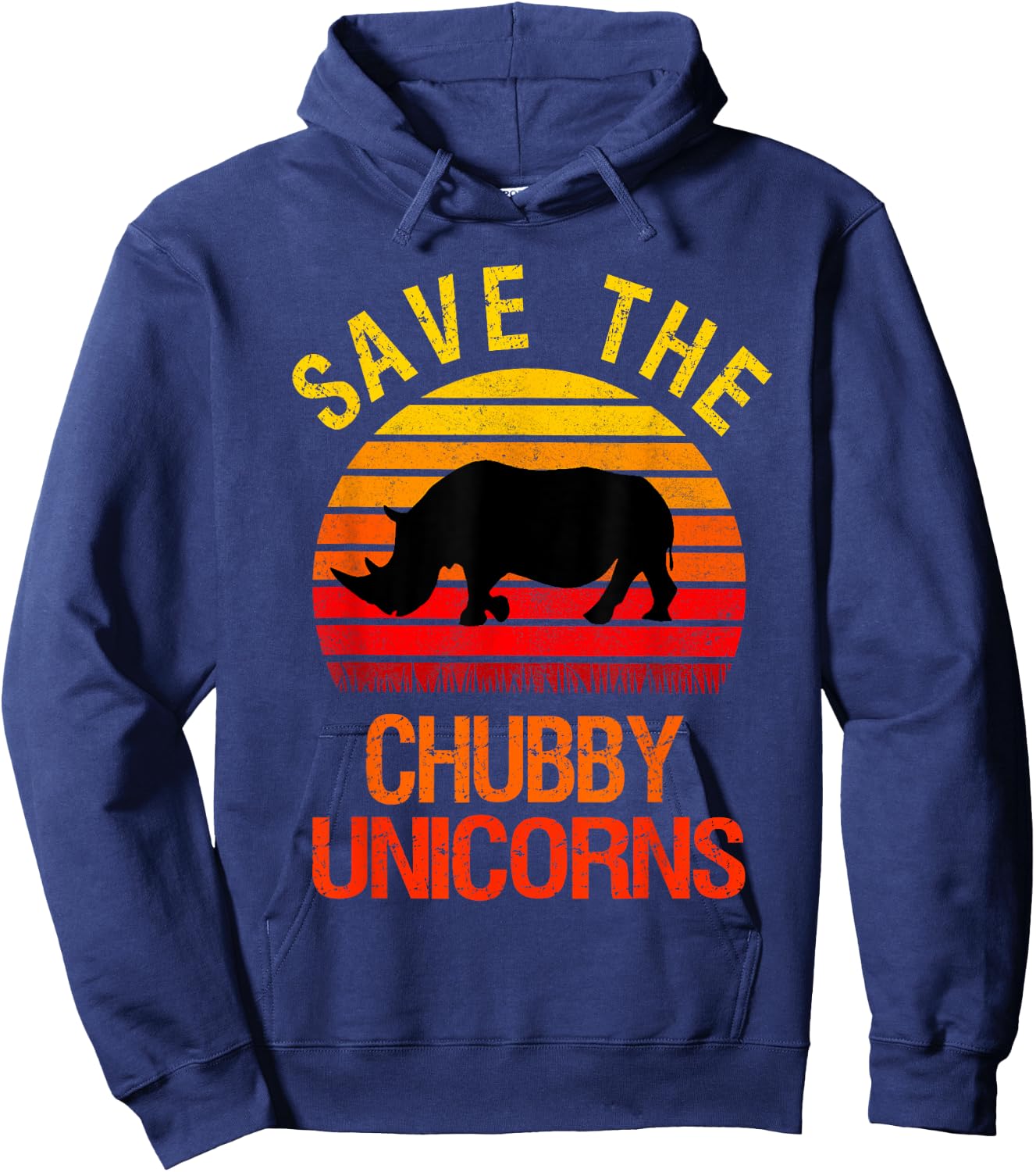 Save The Chubby Unicorns Retro Style Rhino Hoodie - Hoodie | Navy