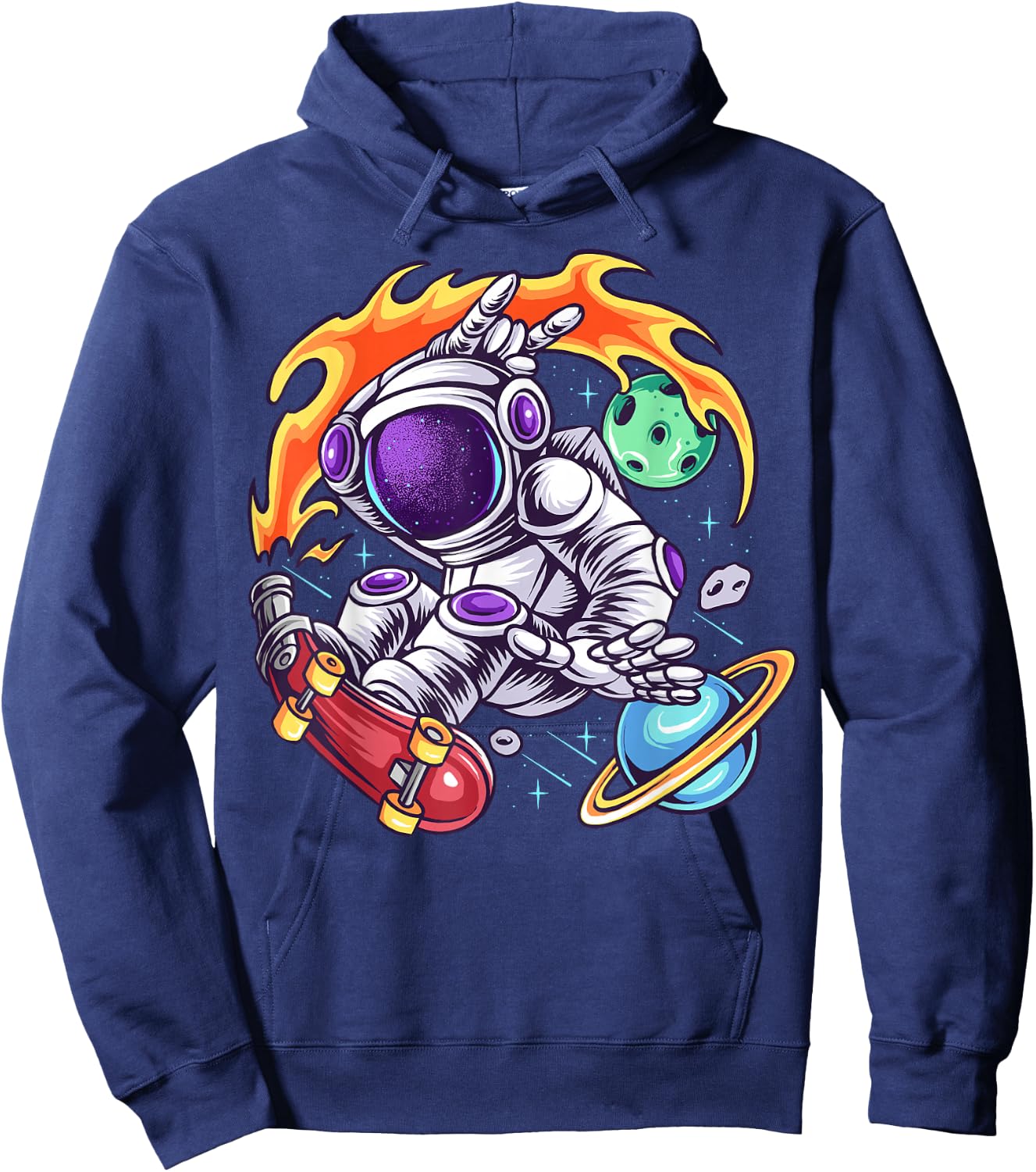 Astronaut Rides Skateboard In Space Hoodie - Hoodie | Navy
