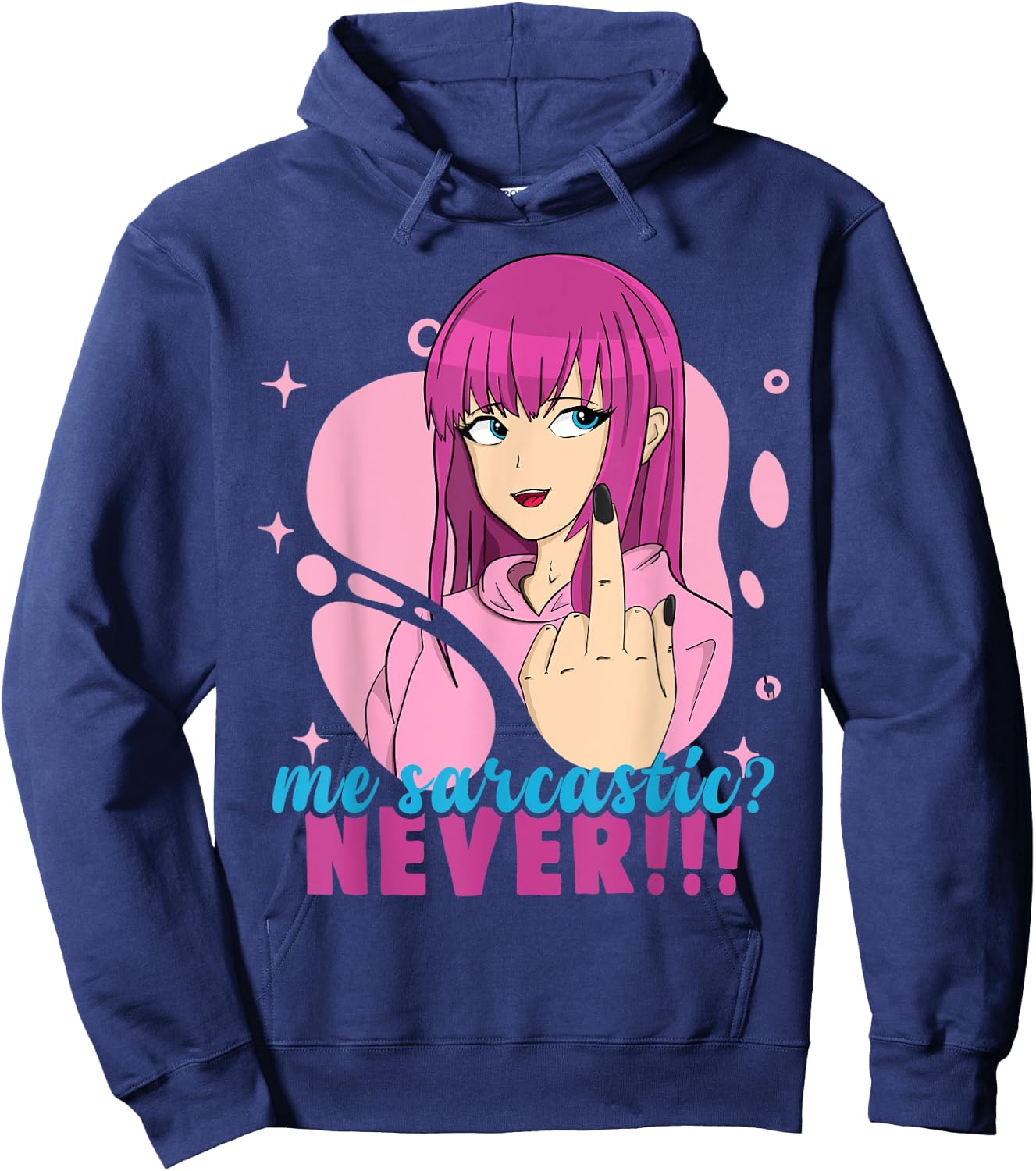 Me Sarcastic? Never! Pastel Goth Anime Girl Flipping Off Hoodie - Hoodie | Navy