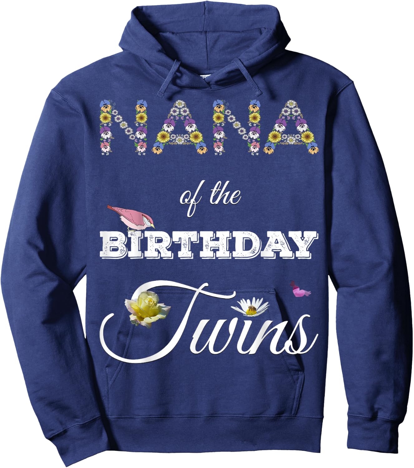 Nana of Birthday Twins Funny Family Sunflower Floral Grandma Hoodie - Hoodie | Navy