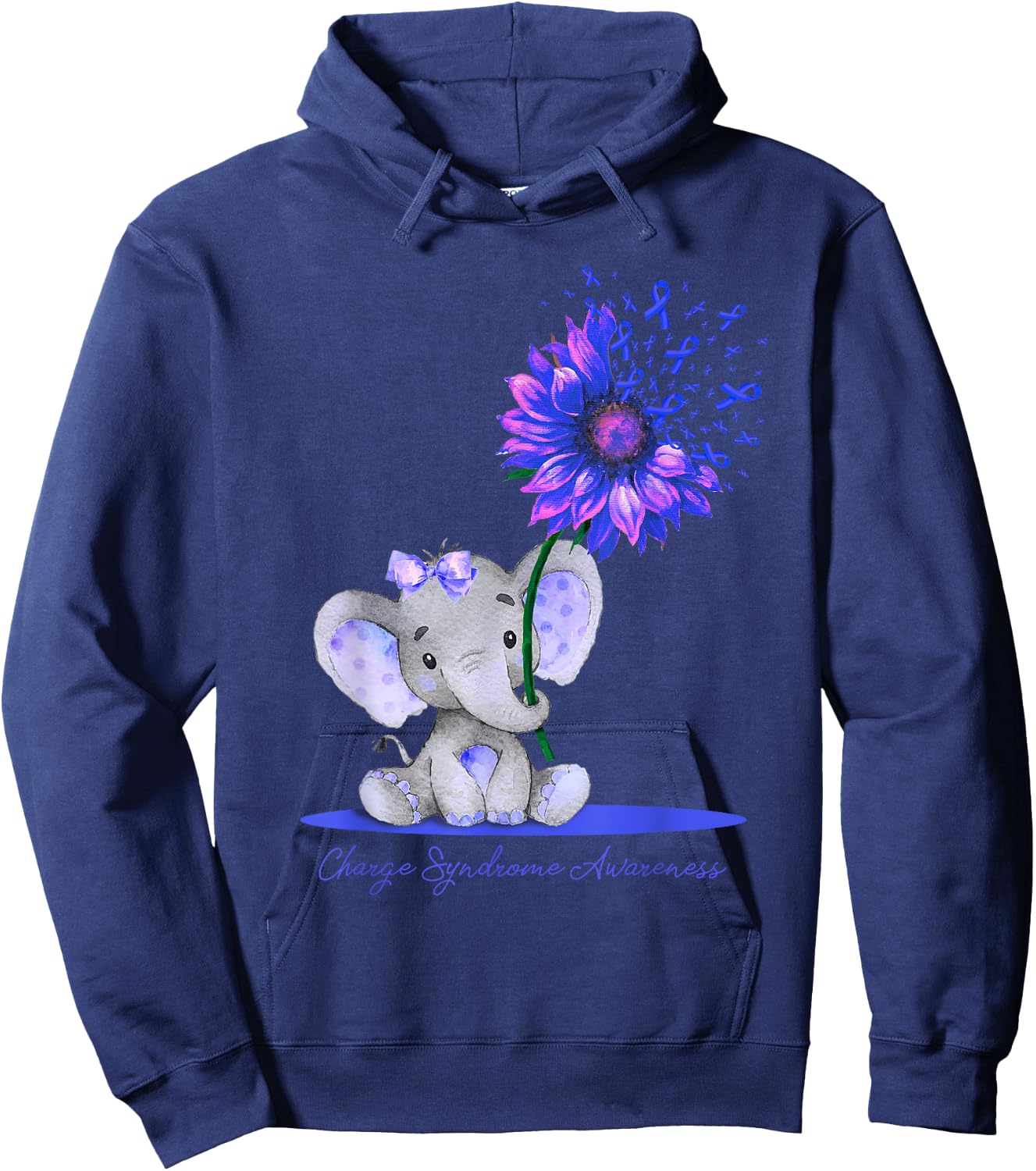 CHARGE SYNDROME AWARENESS Cute Elephant Sunflower Blue Hoodie - Hoodie | Navy