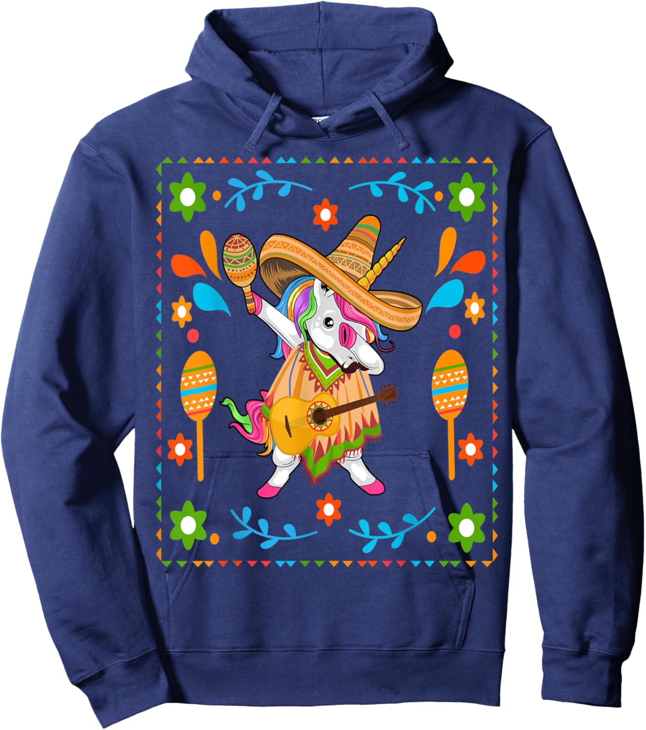 Dabbing Unicorn Poncho Cinco de Mayo Men Sombrero Funny Dab Hoodie - Hoodie | Navy