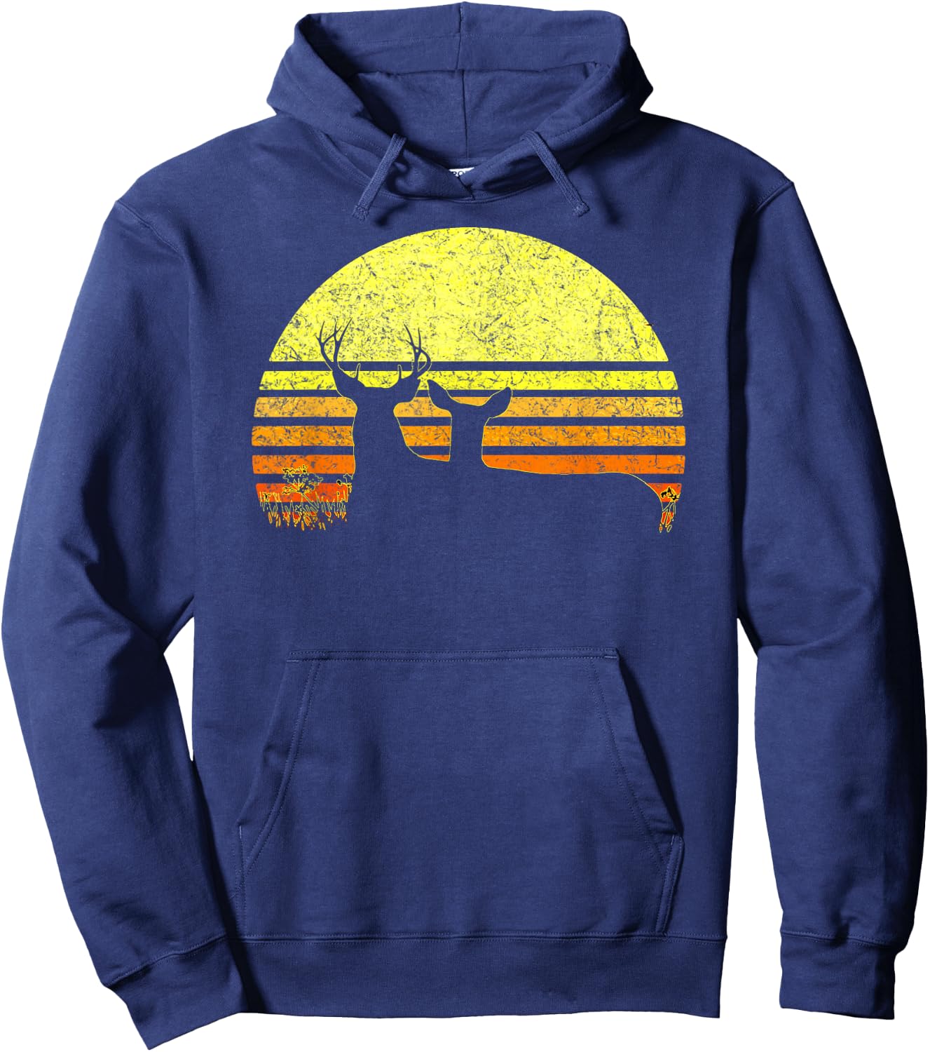 Buck Mule Deer Hunting Dad Vintage Retro Sun Bow Hunter Gift Hoodie - Hoodie | Navy