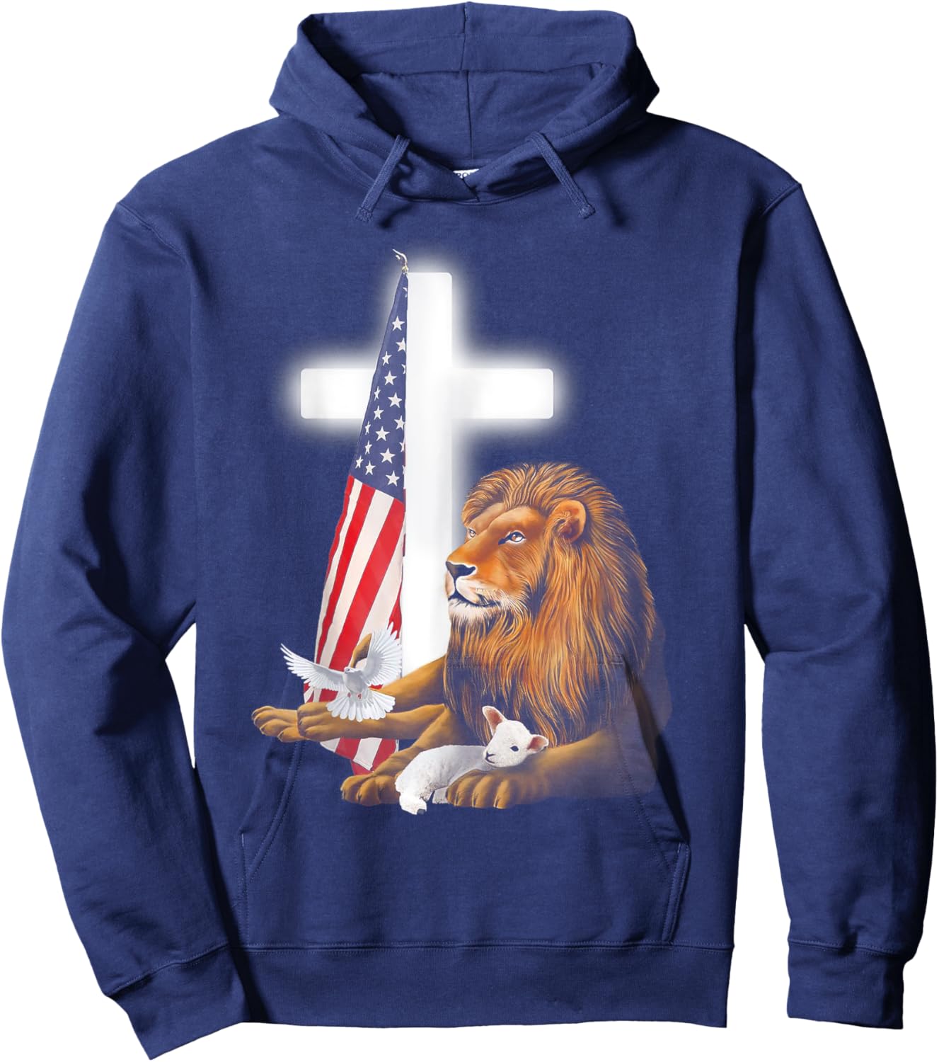 Lion And Lamb Cross Sheep Dove America Flag Hoodie - Hoodie | Navy