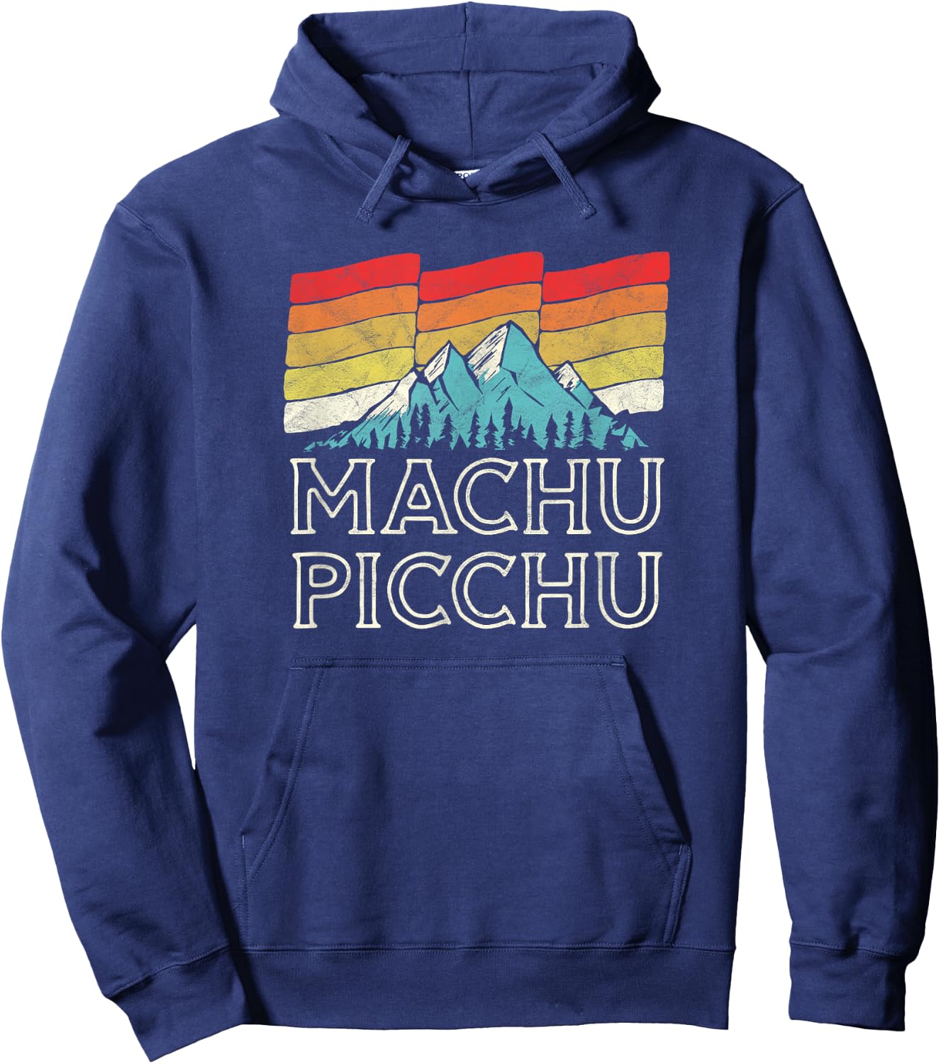 Retro Macchu Picchu Mountain - Vintage 80s Sunset Hoodie - Hoodie | Navy