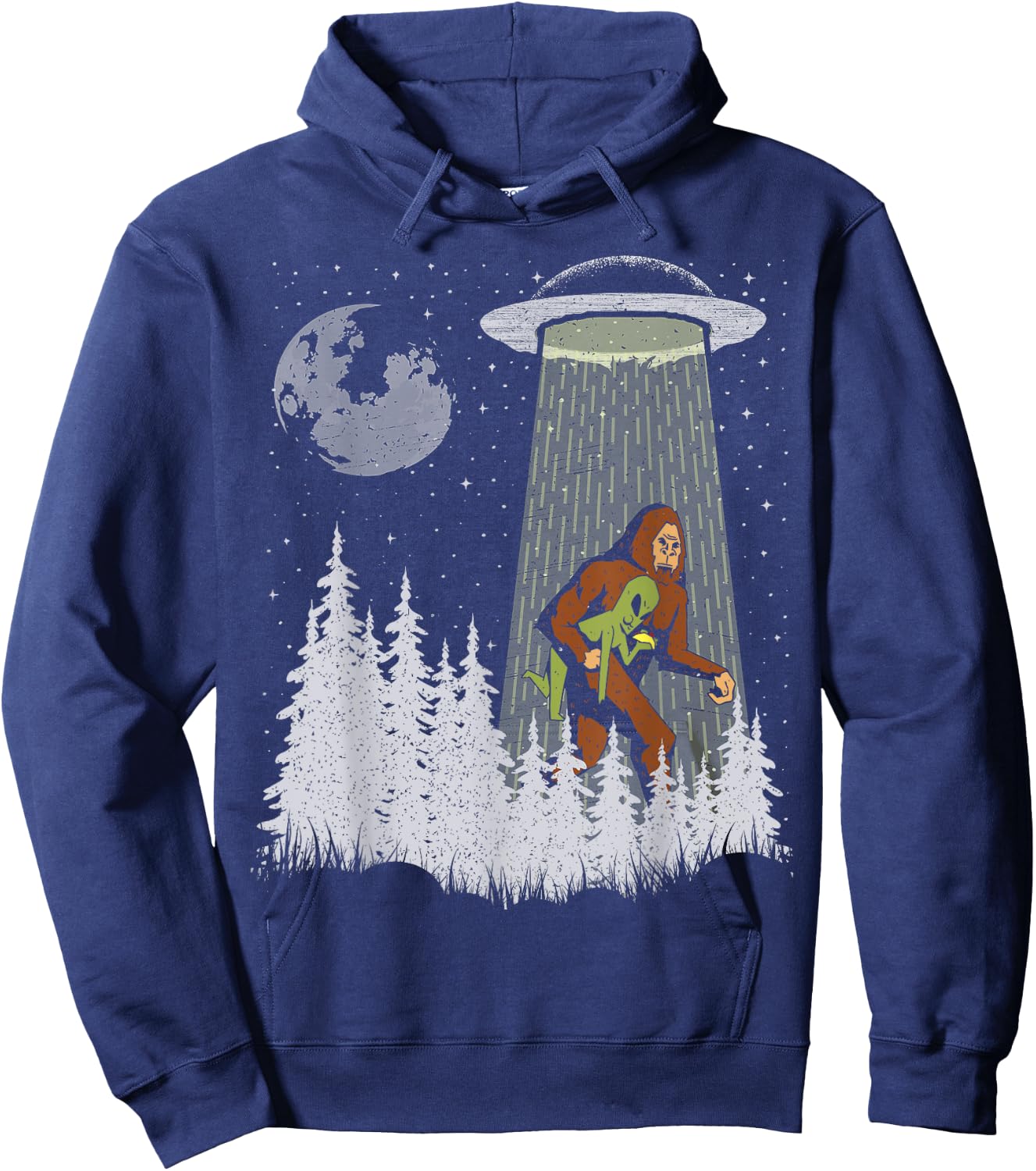 Funny Bigfoot Carrying Alien Eating Taco Cool Sasquatch Ufo Hoodie - Hoodie | Navy