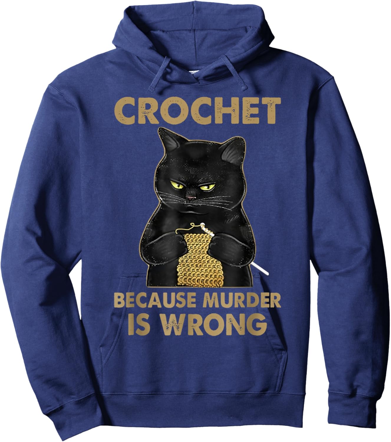 Crochet Because Murder is Wrong - Crochet Black Cat Yarn Hoodie - Hoodie | Navy