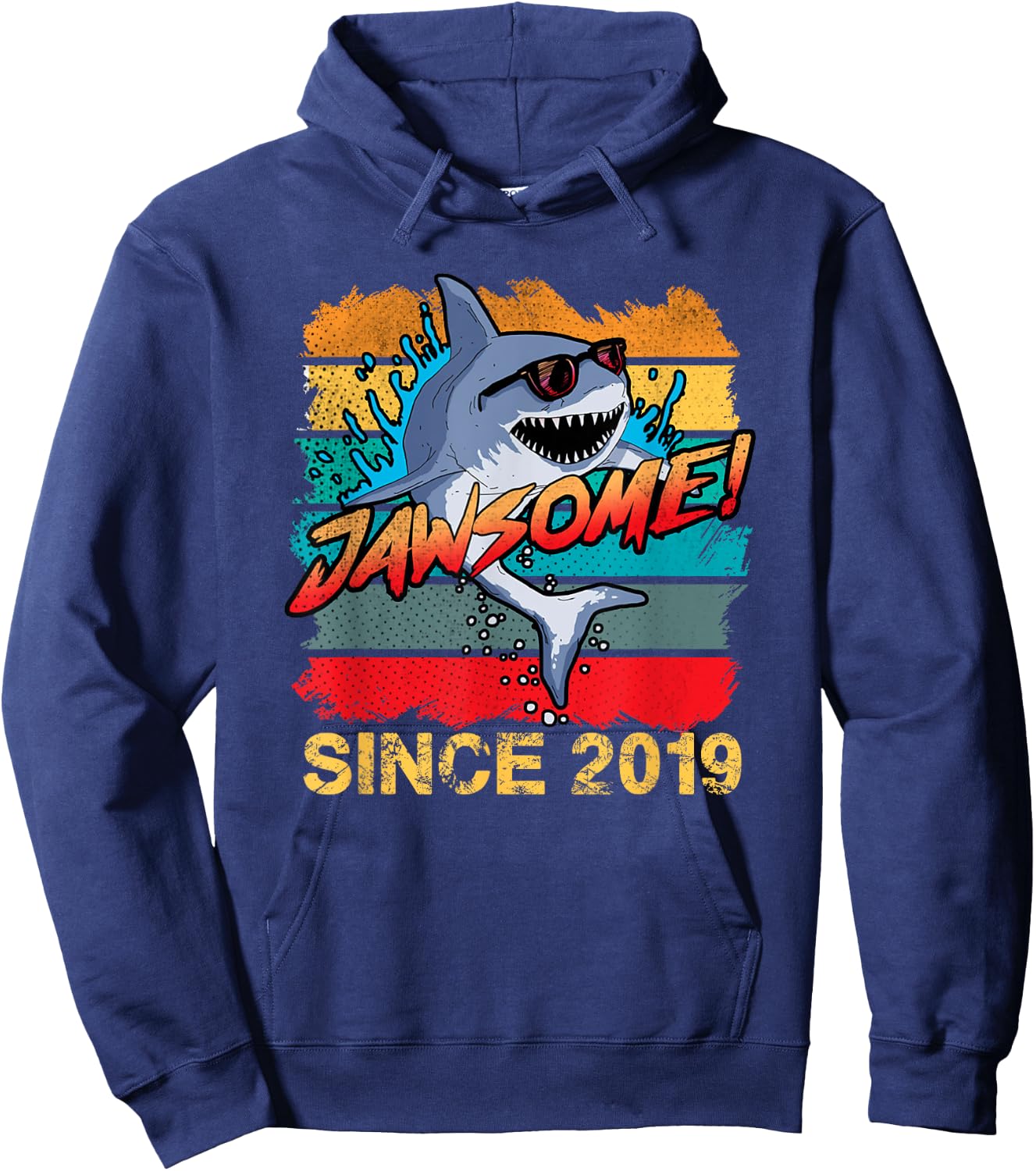 Kids Retro 3rd Birthday Shark 3 Year Old Jawsome Since 2019 Hoodie - Hoodie | Navy