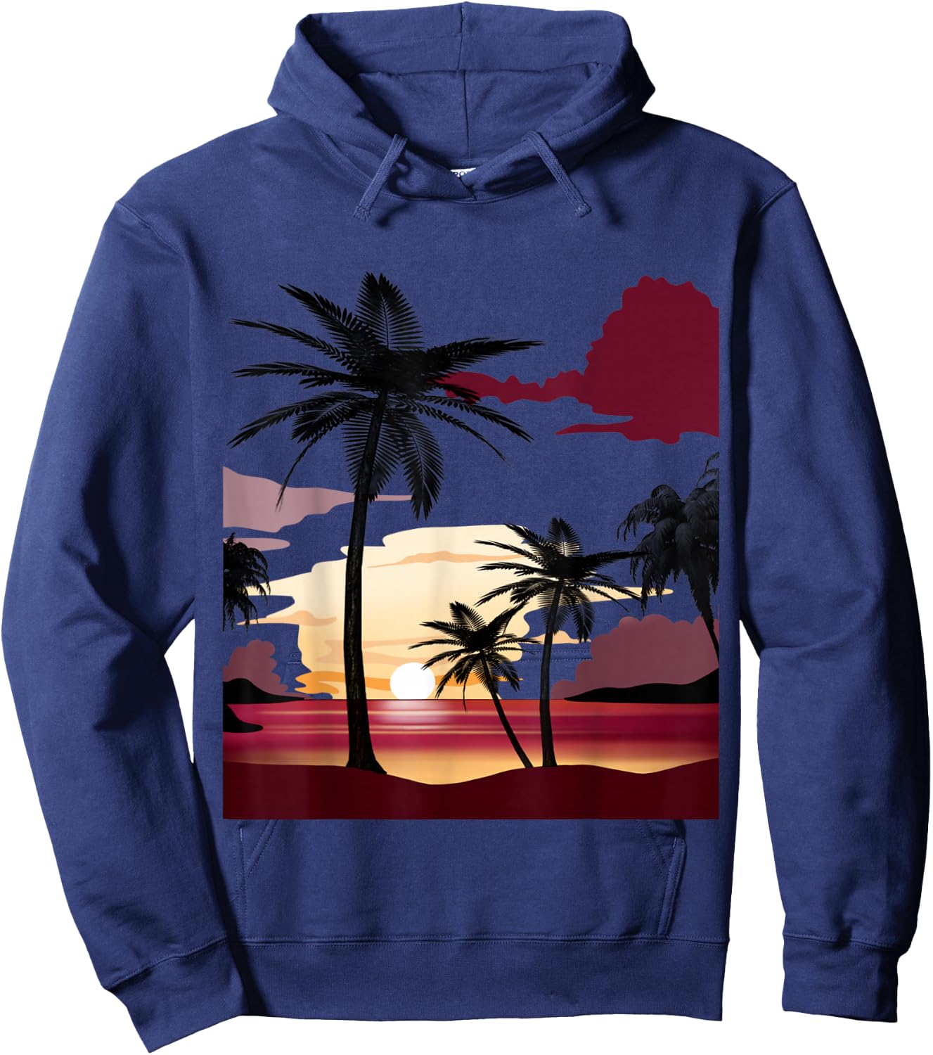 Beautiful Deep Red Sunset with Silhouetted Palm Trees Hoodie - Hoodie | Navy